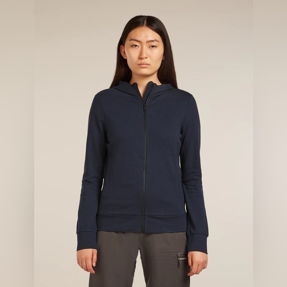 Icebreaker Tops - ICEBREAKER Central Classic Long Sleeve Zip Hoodie | Navy | XS | Merino Wool